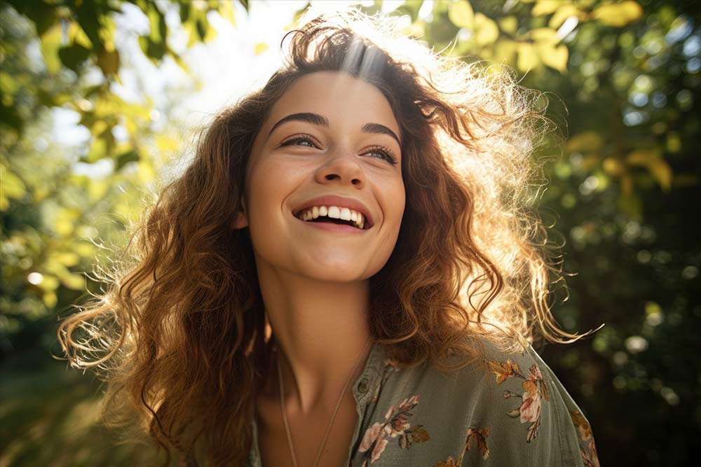 Young happy caucasian woman at outdoors<br />
