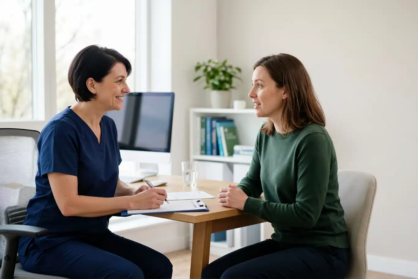Female doctor consulting with patient in clinic office